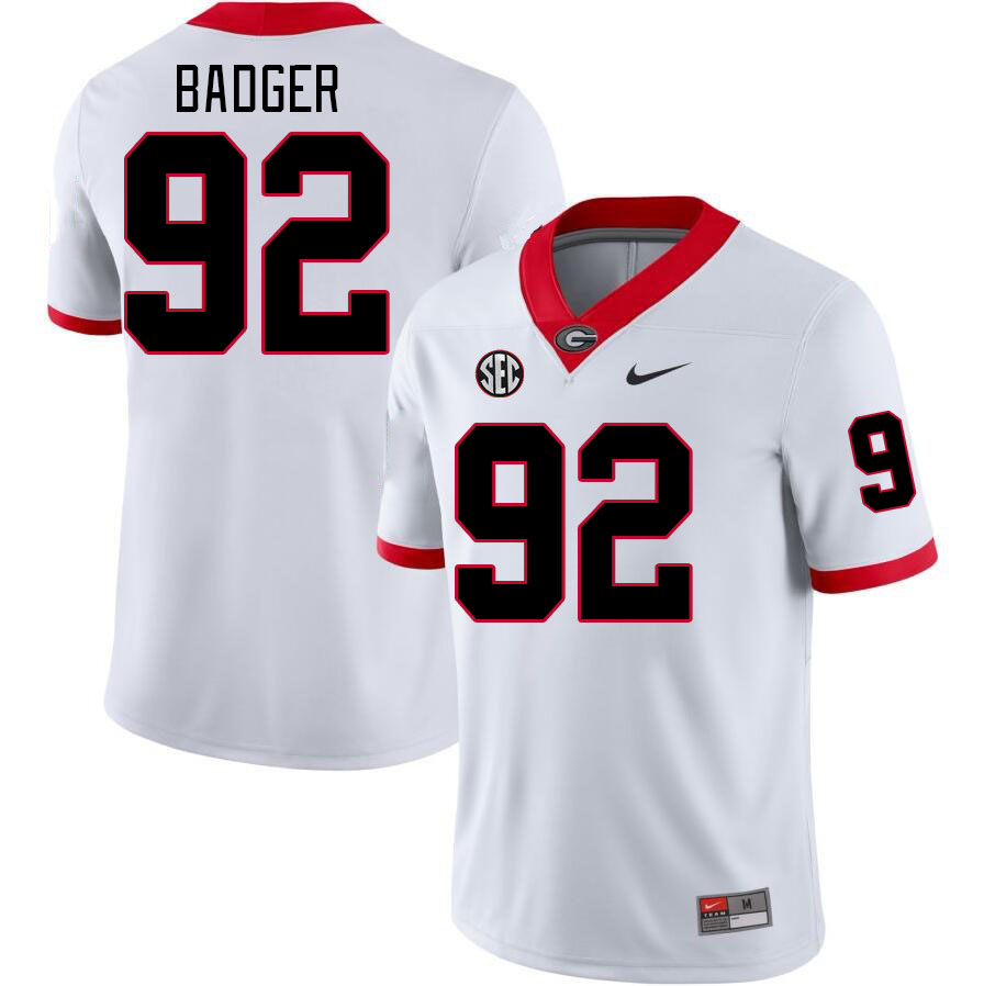 Men #92 Liam Badger Georgia Bulldogs College Football Jerseys Stitched Sale-White - Click Image to Close